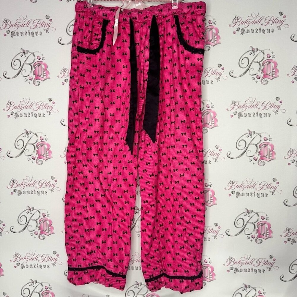 La senza pants pj bows ribbons 🎀 black pink lace detail bottoms comfy lounge